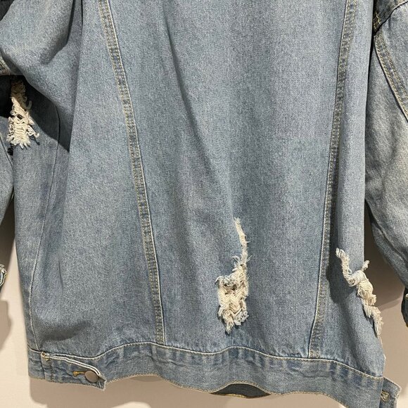 Forever 21 Light Blue Denim Ripped Long Jacket Size S - Picture 7 of 8